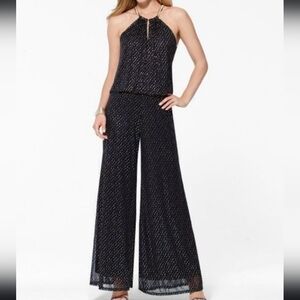 Cache Black Gold Formal Evening Wide-Leg Jumpsuit Halter Neck Size XS